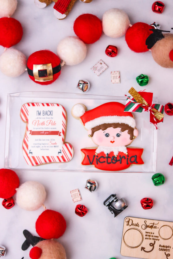 Elf Decorated Sugar Cookie and Letter Cookie, Girl, UPS SHIP OUT
