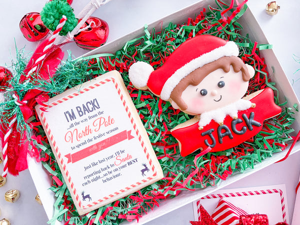 Elf Decorated Sugar Cookie and Letter Cookie, Boy