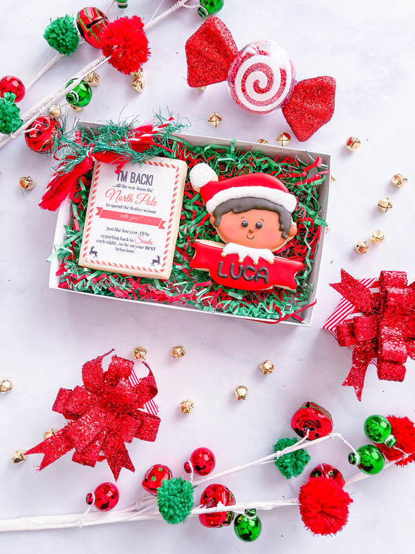 Elf Decorated Sugar Cookie and Letter Cookie, Dark Tone Boy, SHIP